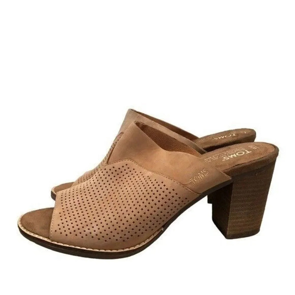 TOMS Majorca Light Tan Brown Perforated Slip On Mule Sandal 10 - Picture 2 of 4